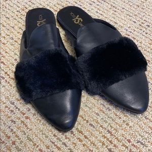 Black Leather Slides with Fur